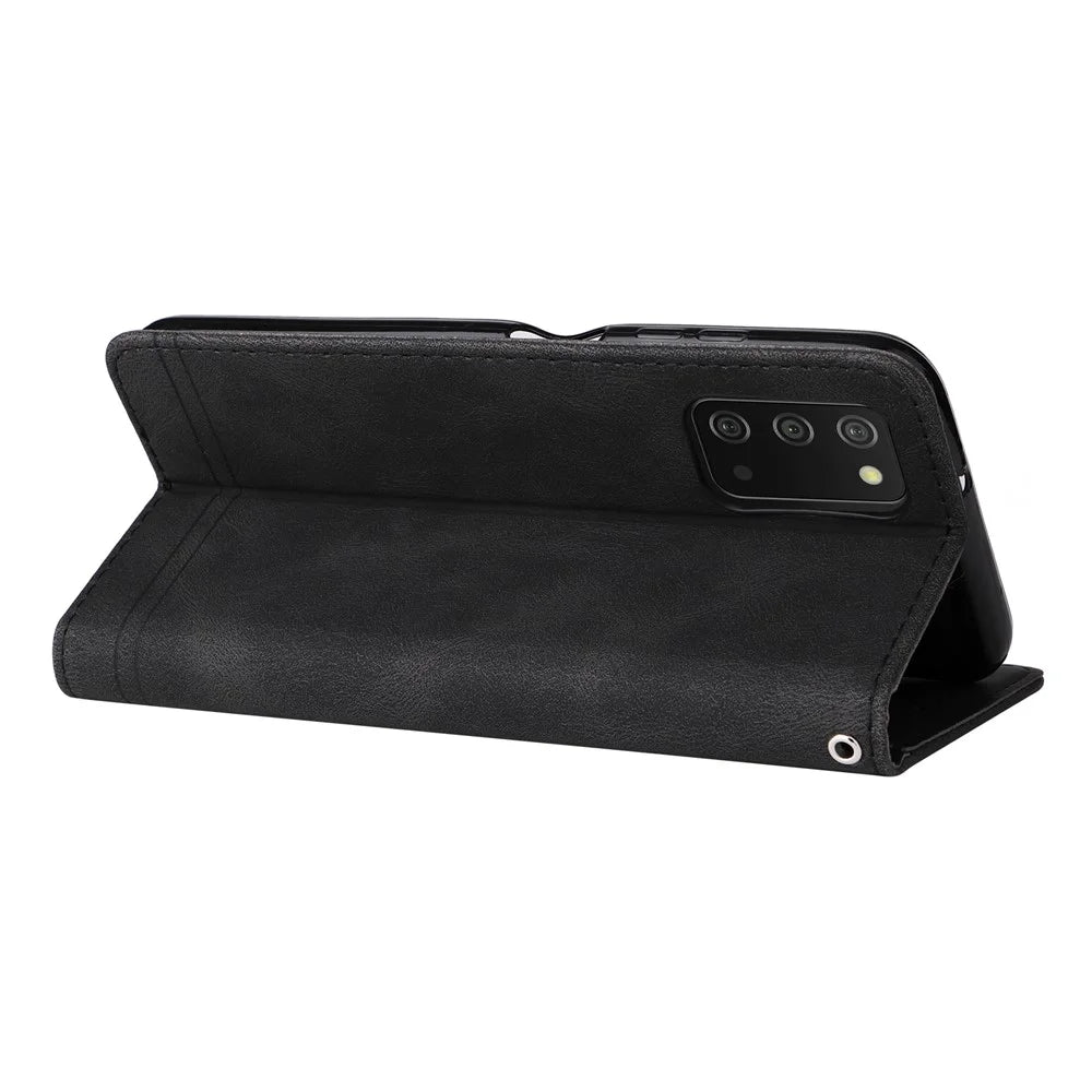 For Samsung Galaxy A03s (166.5mm) Leather Wallet Cases Skin Touch Phone Cover Stand with Strap - Black - 6