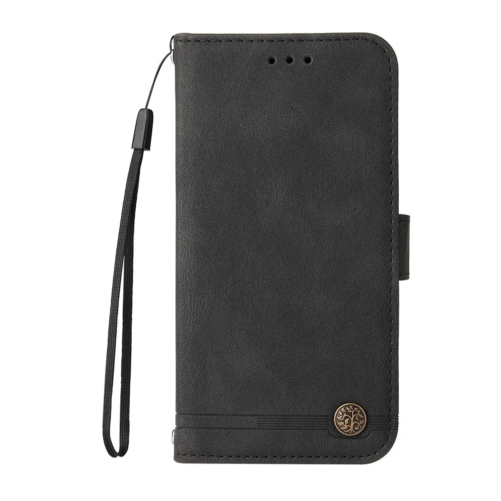 For Samsung Galaxy A22 5G (US) Leather Wallet Cases Skin Touch Phone Cover Stand with Strap - Black - 2
