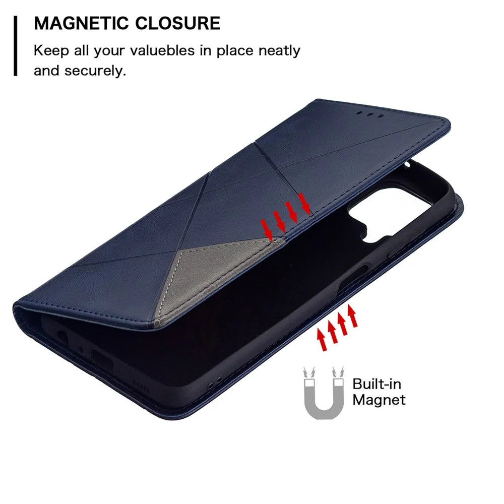 Rhombus-Like Imprinting Card Slots Design Leather Stand Phone Case Cover for Samsung Galaxy A22 4G (EU Version) - Blue - 3