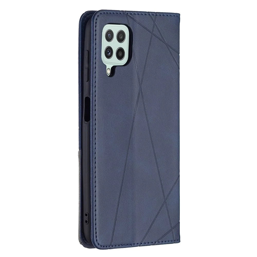 Rhombus-Like Imprinting Card Slots Design Leather Stand Phone Case Cover for Samsung Galaxy A22 4G (EU Version) - Blue - 6