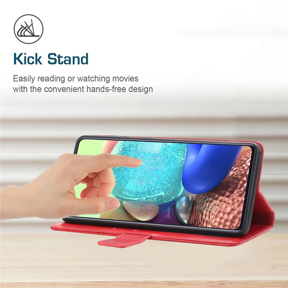 Imprinted Y-shaped Line Stand Wallet PU Leather Cover Inner TPU Phone Case with Wrist Strap for Samsung Galaxy S10 Plus - Red - 2
