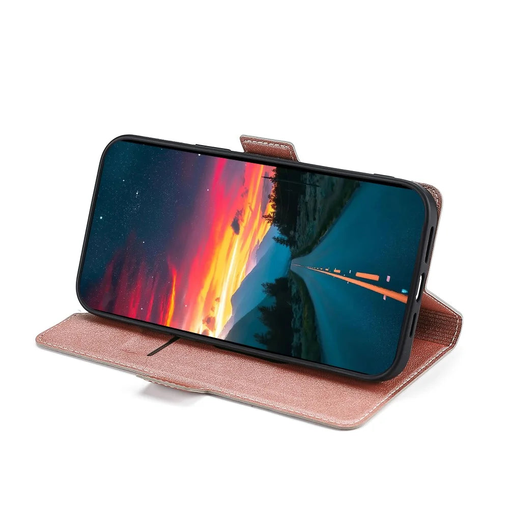 360 Degree Protection Side Magnetic Closure Ultra-thin Leather Phone Card Slot Stand Cover Case for Samsung Galaxy S22 5G - Rose Gold - 4
