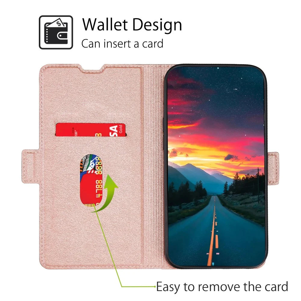 360 Degree Protection Side Magnetic Closure Ultra-thin Leather Phone Card Slot Stand Cover Case for Samsung Galaxy S22 5G - Rose Gold - 5