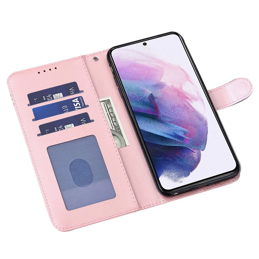 Deer and Tree Imprinting Stand Feature PU Leather Wallet Shockproof Flip Magnetic Case for Samsung Galaxy S22 5G - Pink - 4