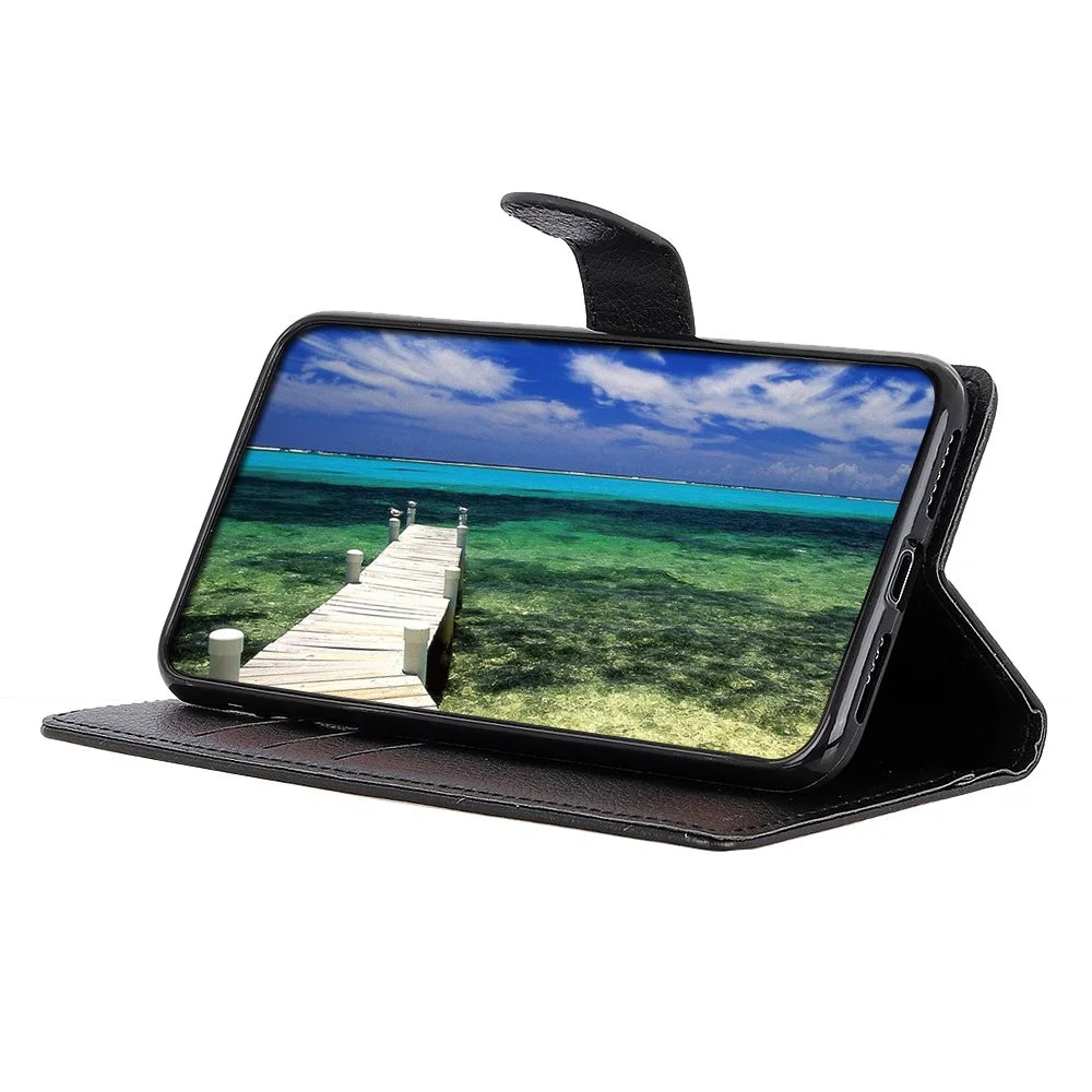 Classic Litchi Texture PU Leather Wallet Stand Full Protection Phone Cover Case for Samsung Galaxy A13 5G / A04s 4G (164.7mm) - Black - 5