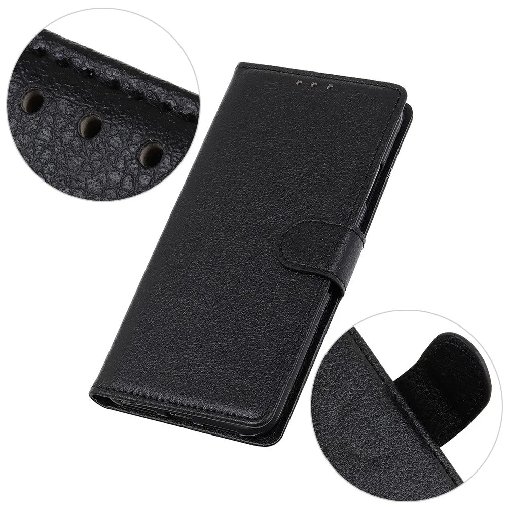 Classic Litchi Texture PU Leather Wallet Stand Full Protection Phone Cover Case for Samsung Galaxy A13 5G / A04s 4G (164.7mm) - Black - 7