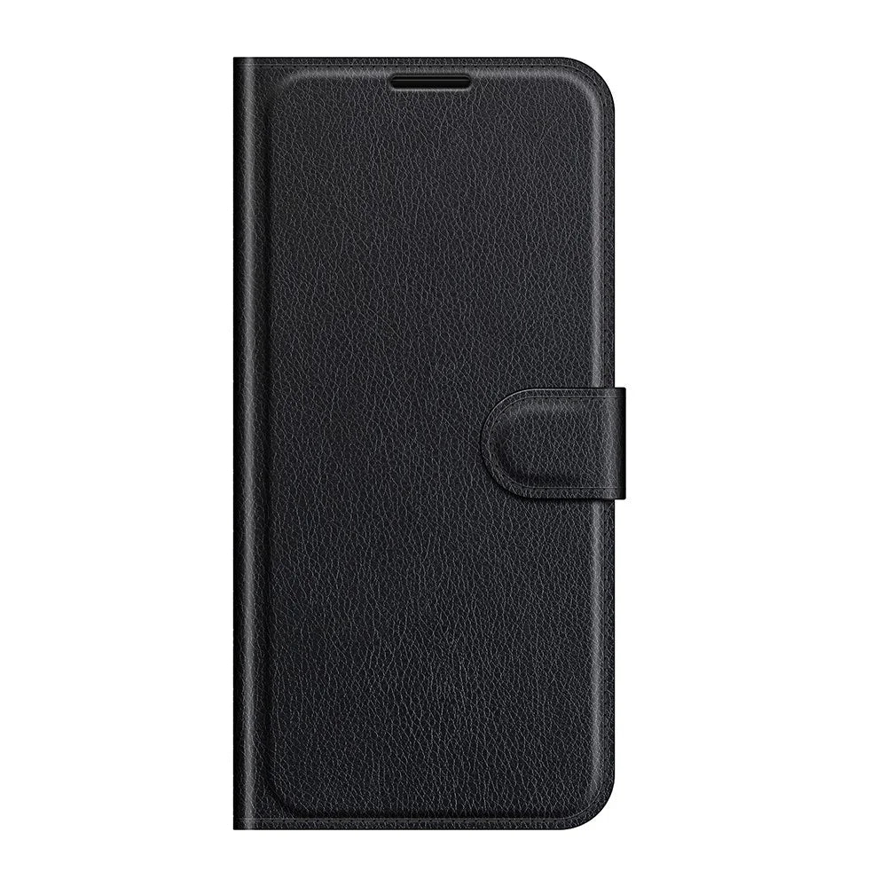 Non-slip Grip Litchi Texture Magnetic Closure PU Leather Stand Case Wallet Phone Cover for Samsung Galaxy S22 Ultra 5G - Black - 2