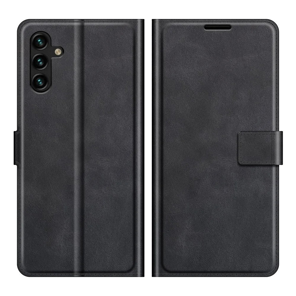 Shockproof Protective PU Leather TPU Wallet Stand Phone Flip Cover Case for Samsung Galaxy A13 5G / A04s 4G (164.7mm) - Black - 1
