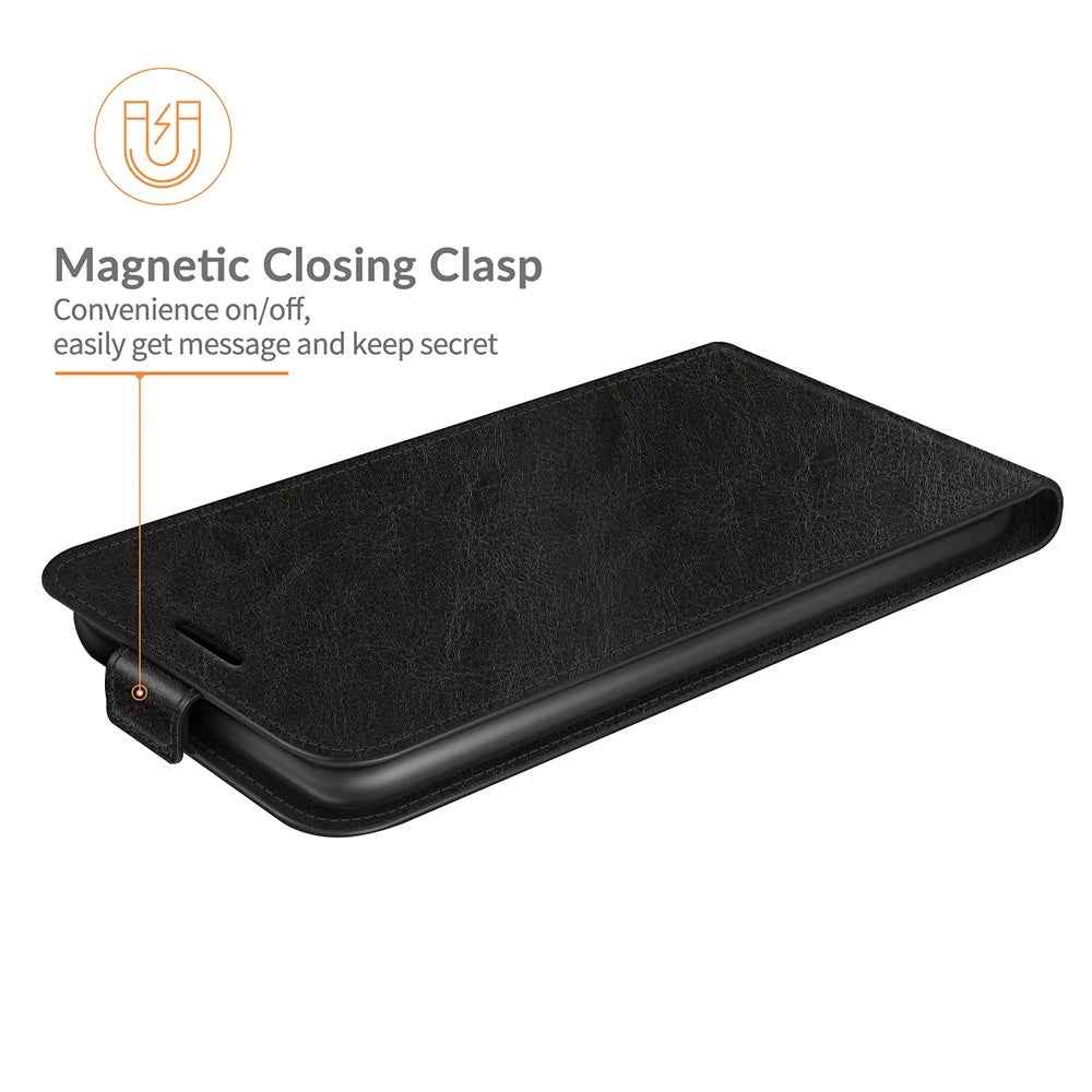 Crazy Horse Texture Magnetic Clasp Leather Well-Protected Vertical Flip Phone Cover Card Slot Case for Samsung Galaxy S22 5G - Black - 6