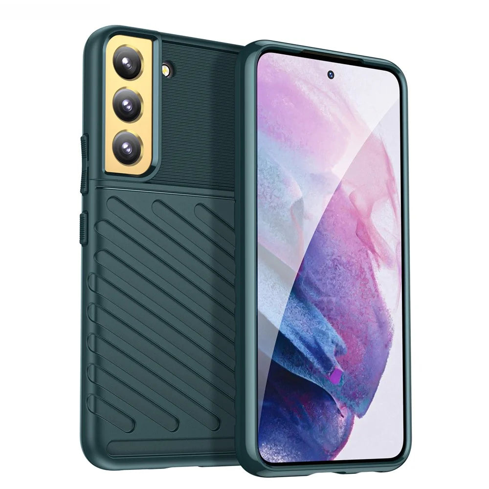 Thunder Series Twill Design Anti-Scratch Anti-Fingerprint Soft TPU Mobile Phone Back Case Cover for Samsung Galaxy S22 5G - Green - 1
