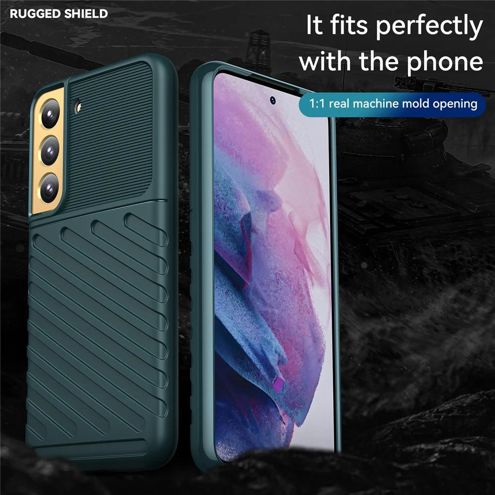 Thunder Series Twill Design Anti-Scratch Anti-Fingerprint Soft TPU Mobile Phone Back Case Cover for Samsung Galaxy S22 5G - Green - 2