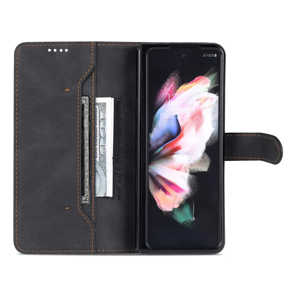 AZNS PU Leather Magnetic Clasp Closure Well-Protected Shockproof Phone Case with Stand Wallet for Samsung Galaxy Z Fold3 5G - Black - 4