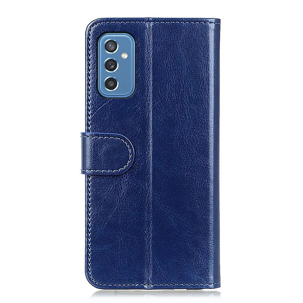 For Samsung Galaxy M52 5G Shockproof Crazy Horse Texture PU Leather Wallet Stand Case Folio Flip Magnetic Protective Cover - Blue - 3