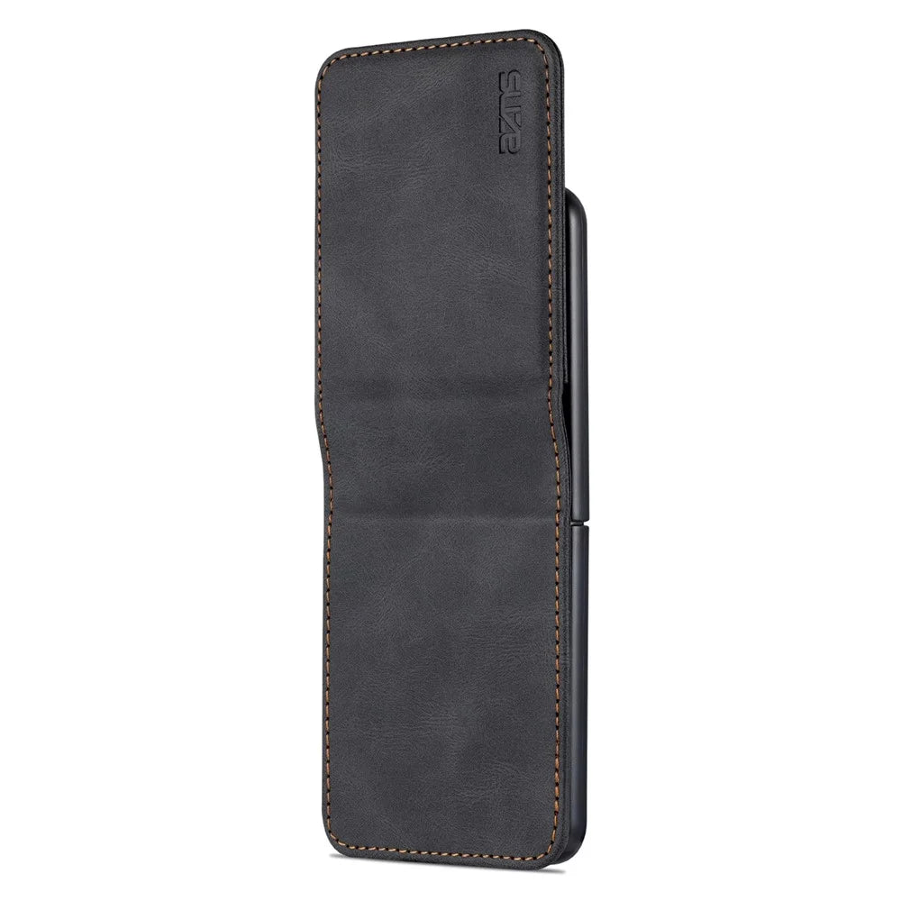 AZNS PU Leather Card Slots Magnetic Clasp Anti-Fall Phone Cover with Stand for Samsung Galaxy Z Flip3 5G - Black - 6