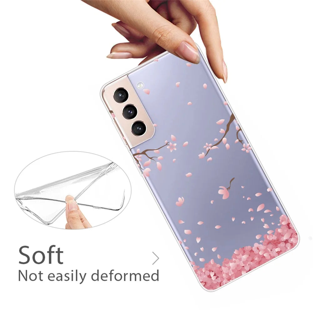 Pattern Printing Scratch-resistant Thin Soft TPU Mobile Phone Case Cover for Samsung Galaxy S22+ 5G - Pink Flower - 2