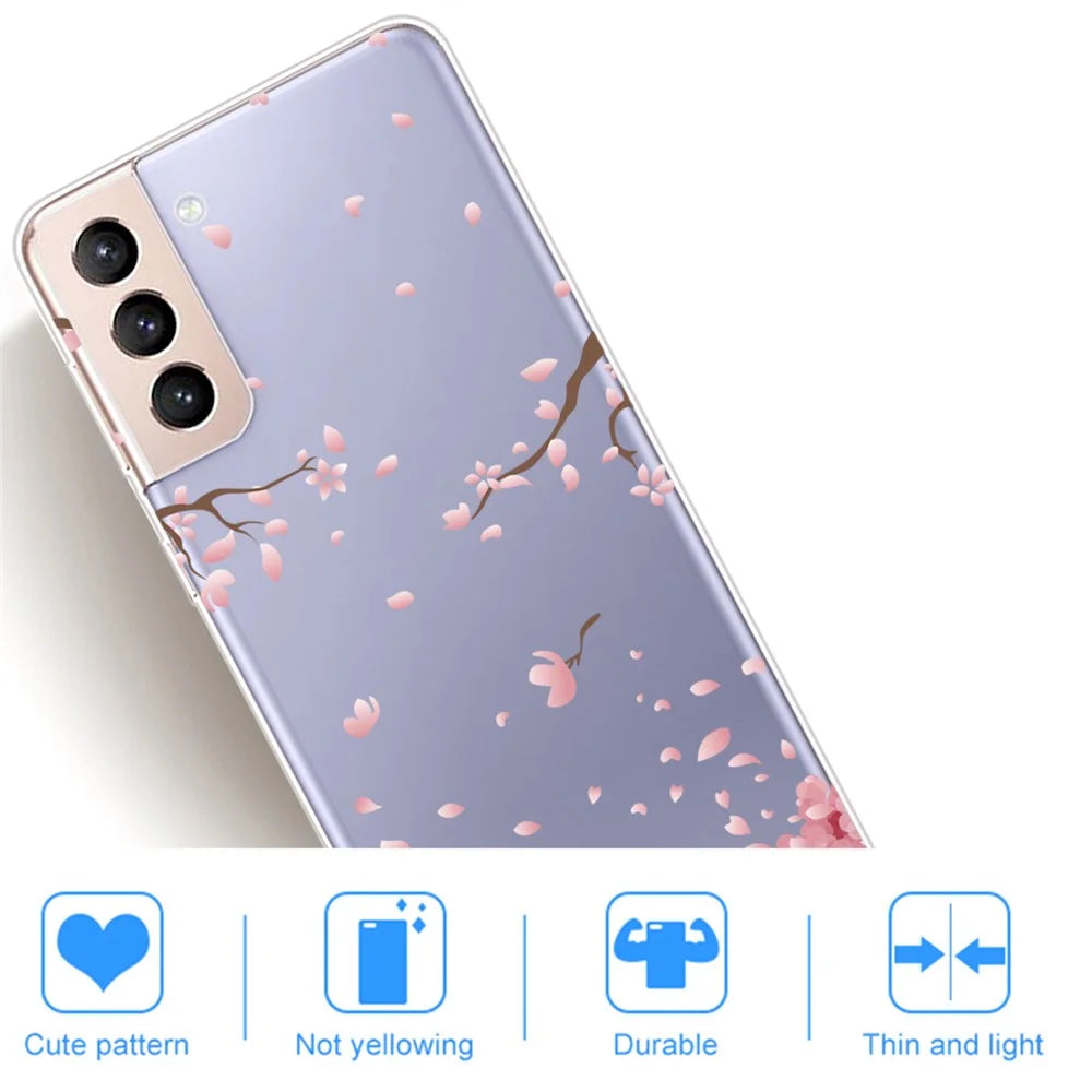 Pattern Printing Scratch-resistant Thin Soft TPU Mobile Phone Case Cover for Samsung Galaxy S22+ 5G - Pink Flower - 3