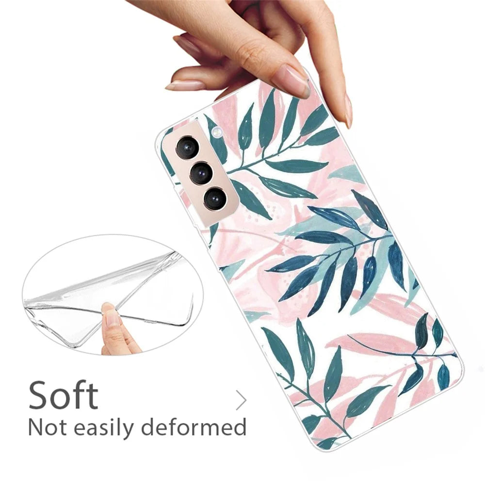 Full-Around Slim Soft Flexible TPU Pattern Printing Cover for Samsung Galaxy S22 5G - Leaves - 2