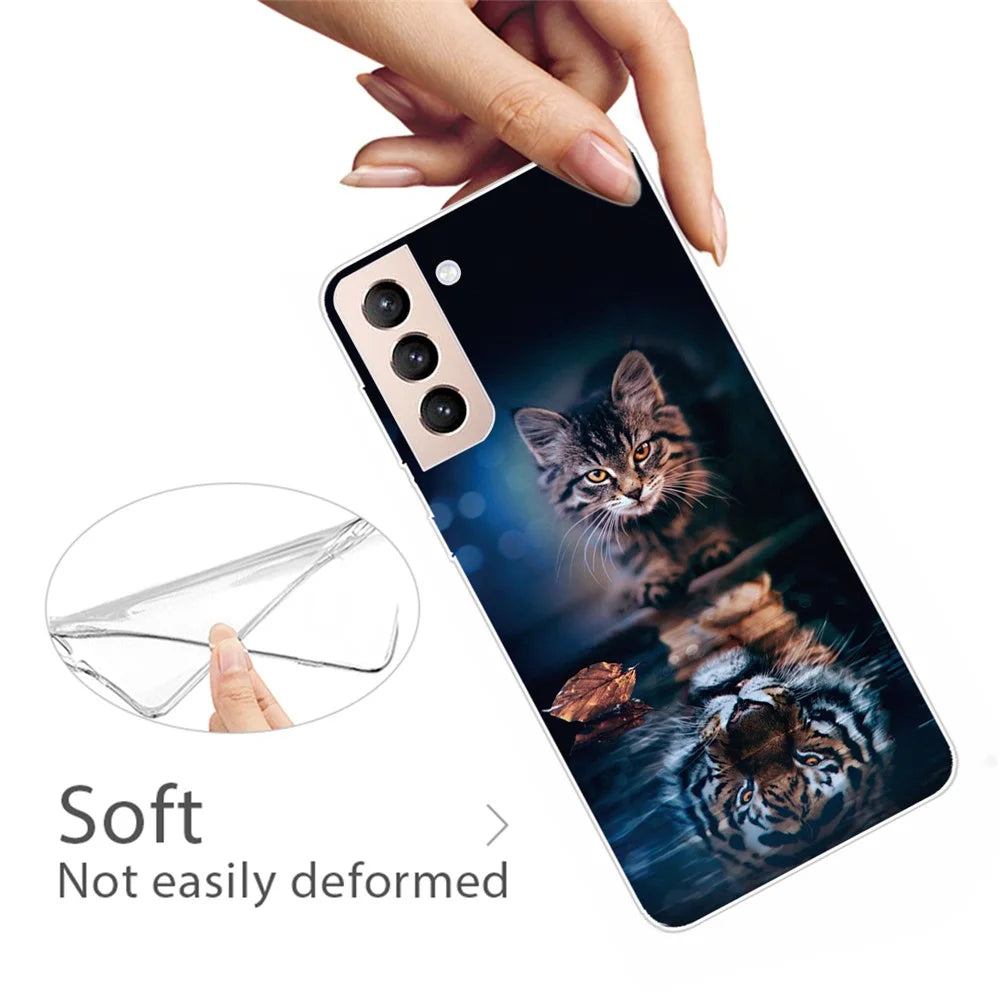 Soft Flexible TPU Shockproof Protective Pattern Printing Cover for Samsung Galaxy S22 5G - Cat and Tiger - 2