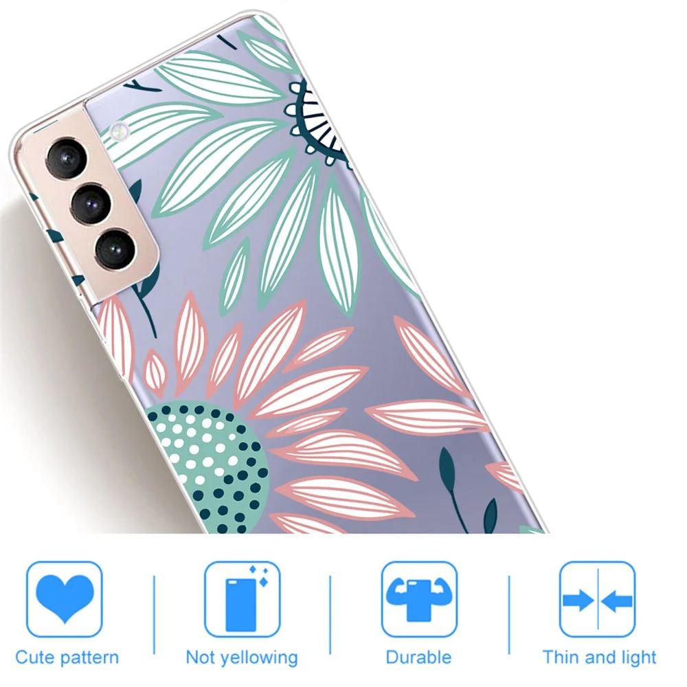 IMD Pattern Printing Soft Flexible TPU Shockproof Protective Phone  Case for Samsung Galaxy S22 5G - Sunflower - 3