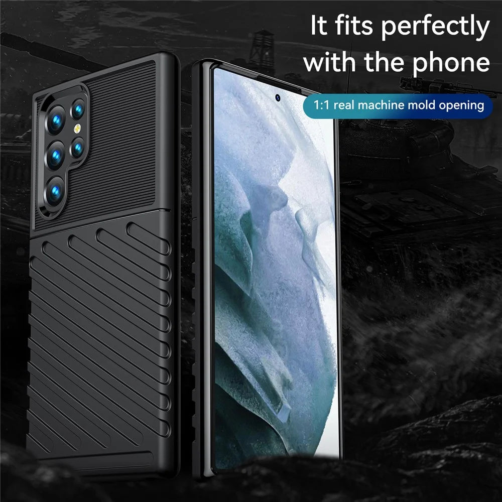 Thunder Series Twill Design Anti-Scratch Anti-Fingerprint Flexible TPU Phone Case Shell for Samsung Galaxy S22 Ultra 5G - Black - 2