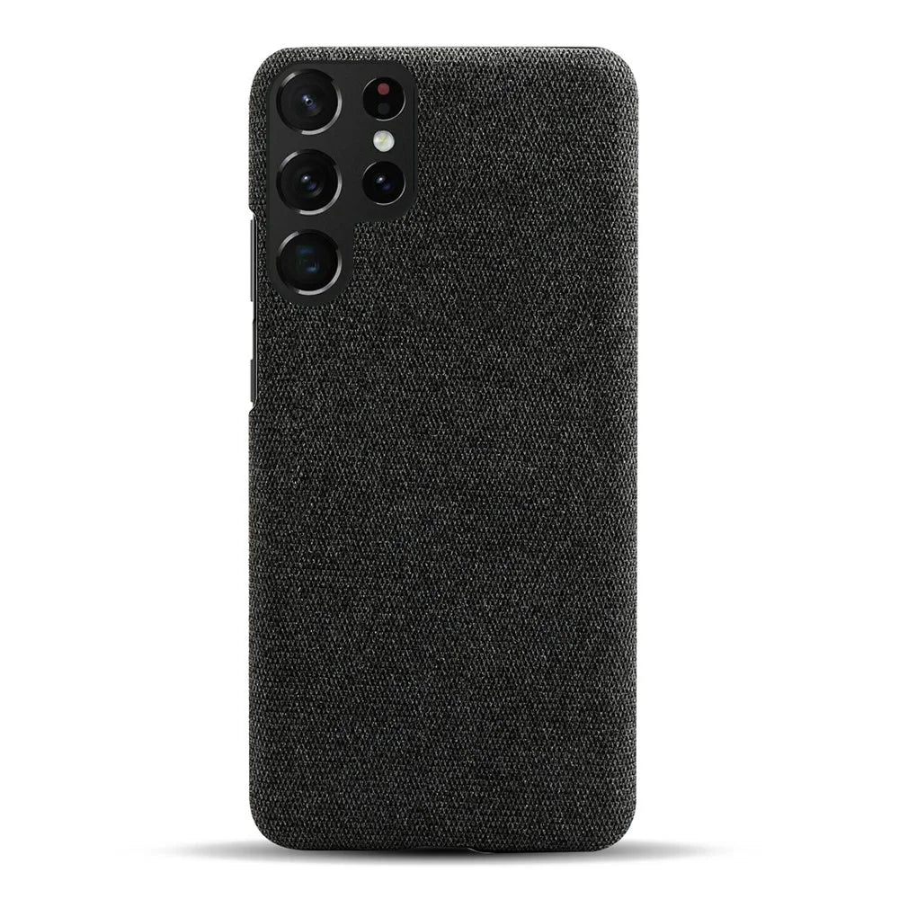 For Samsung Galaxy S22 Ultra 5G Phone Back Shell Quality Cloth Coated Plastic Phone Case - Black - 6