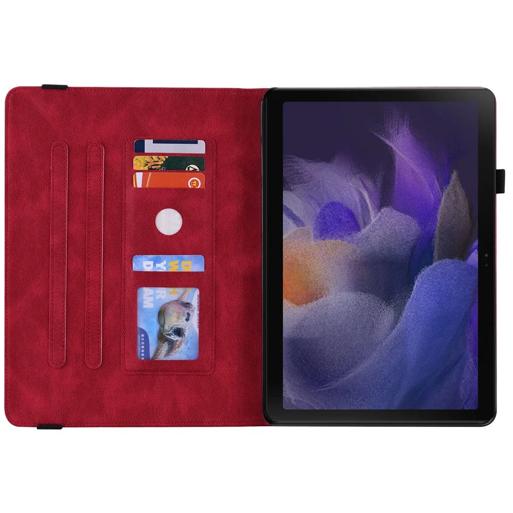 PU Leather Stand Butterfly Flower Imprinted Premium Flip Protective Case with Card Slots and Elastic Band for Samsung Galaxy Tab A8 10.5'' 2021 - Red - 4