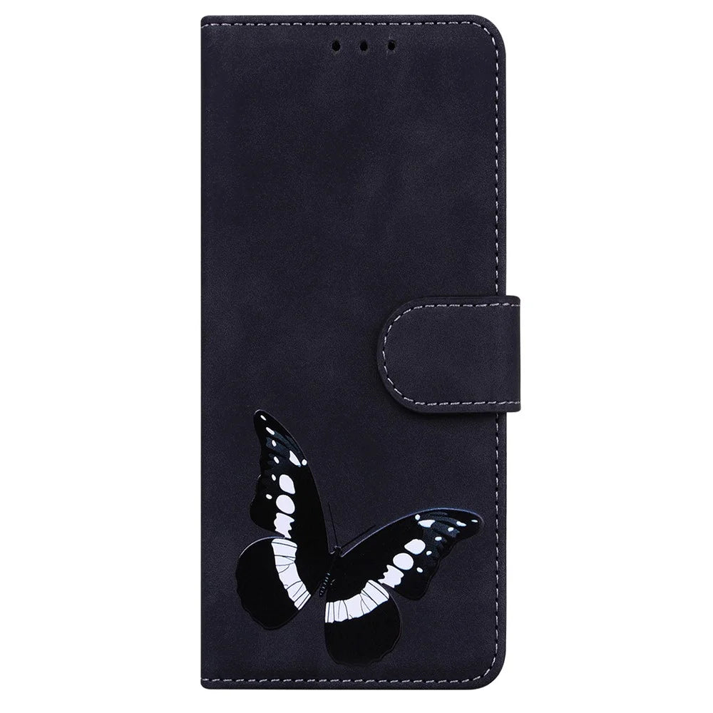Skin-touch Big Butterfly Printing Phone Shockproof Anti-drop Cover PU Leather Case with Wallet Stand for Samsung Galaxy A52 5G/A52 4G/A52s 5G - Black - 2