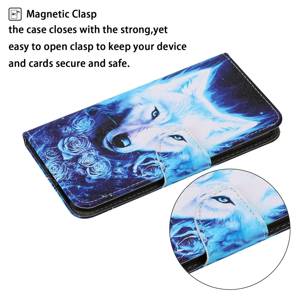 Full Protection Pattern Printing Leather Stand Wallet Case Phone Cover Protector with Wrist Strap for Samsung Galaxy S22 Ultra 5G - Rose and Wolf - 6