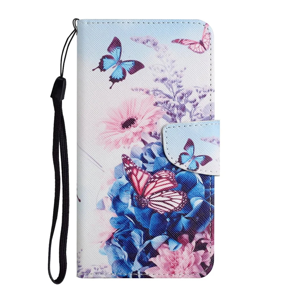 Cross Texture Pattern Printing All-round Protection Leather Phone Case Stand Wallet Shell with Hand Strap for Samsung Galaxy S22+ 5G - Purple Butterfly - 2