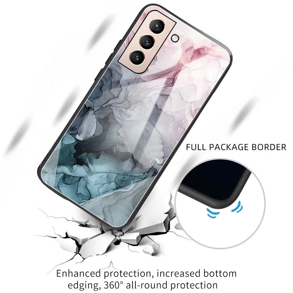 Marble Pattern Tempered Glass + TPU 360-degree Protection Anti-fall Phone Case Cover for Samsung Galaxy S22 5G - Style A - 2