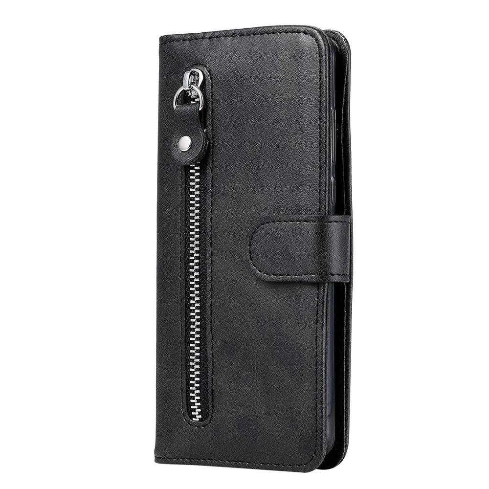 PU Leather Phone Case Drop-Resistant Folio Flip Stand Wallet Zipper Pocket Design Case for Samsung Galaxy A03s (164.2mm) - Black - 2
