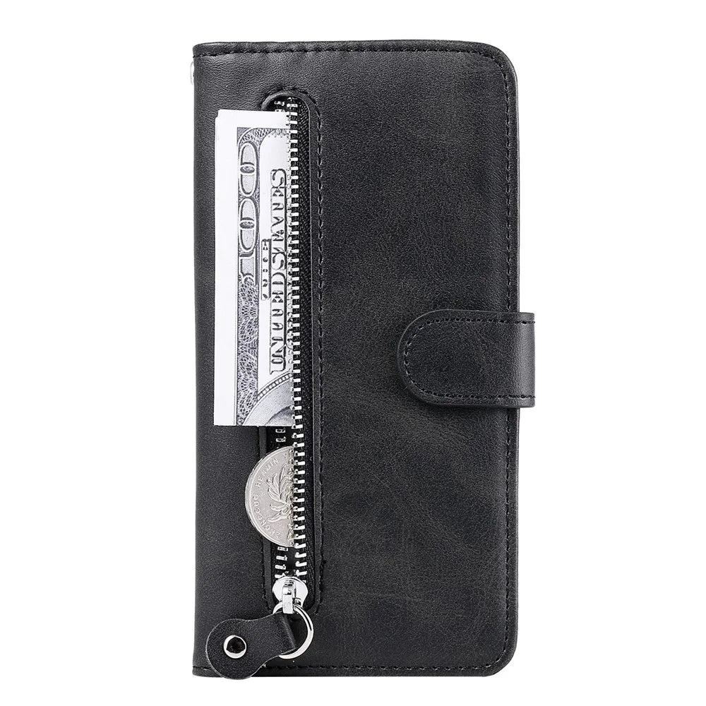 PU Leather Phone Case Drop-Resistant Folio Flip Stand Wallet Zipper Pocket Design Case for Samsung Galaxy A03s (164.2mm) - Black - 7
