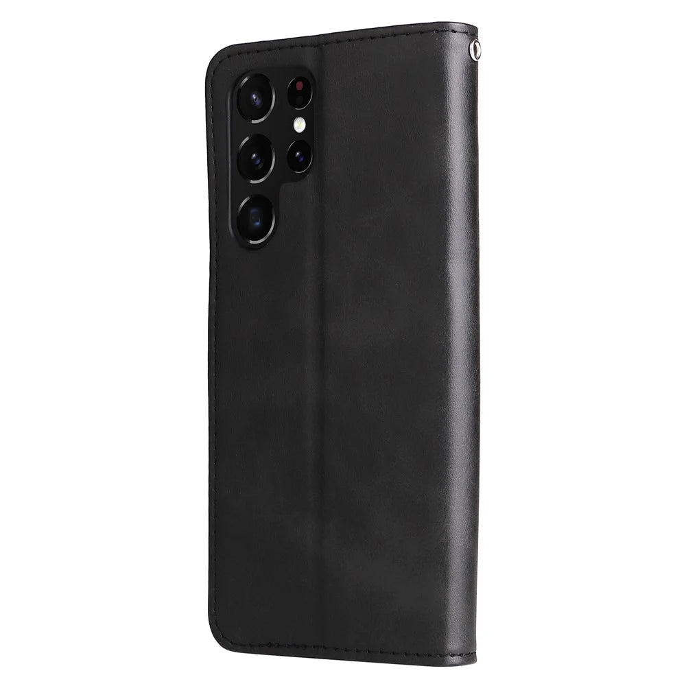 PU Leather Flip Case Zipper Pocket Design Wallet Stand Anti-Drop Case for Samsung Galaxy S22 Ultra 5G - Black - 2