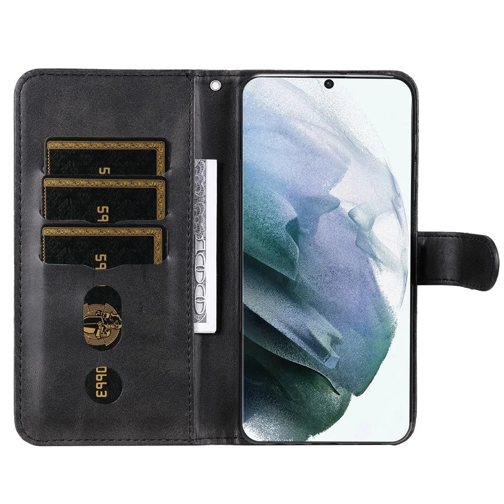 PU Leather Flip Case Zipper Pocket Design Wallet Stand Anti-Drop Case for Samsung Galaxy S22 Ultra 5G - Black - 4