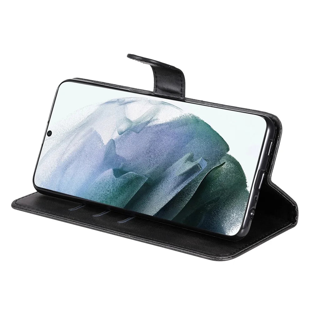 PU Leather Flip Case Zipper Pocket Design Wallet Stand Anti-Drop Case for Samsung Galaxy S22 Ultra 5G - Black - 5