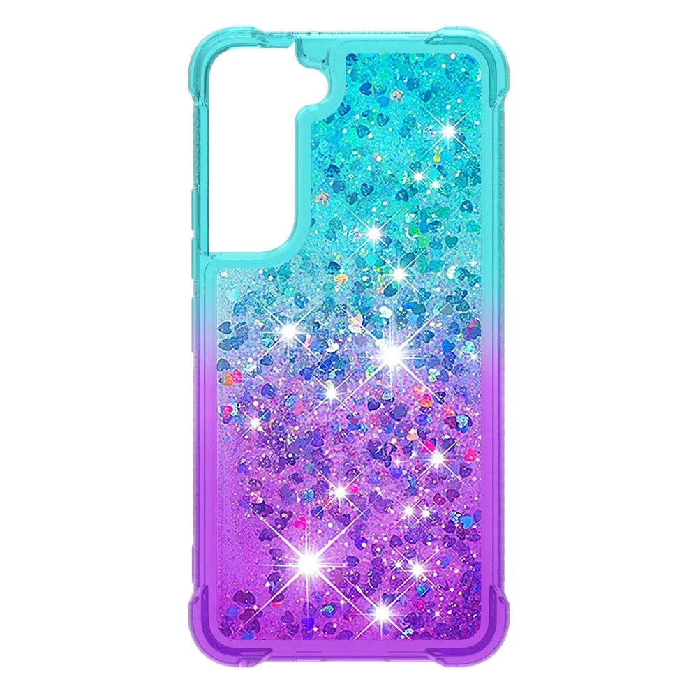Gradient Quicksand Series Soft TPU Liquid Floating Protective Phone Case for Samsung Galaxy S22 5G - Sky Blue/Purple - 1