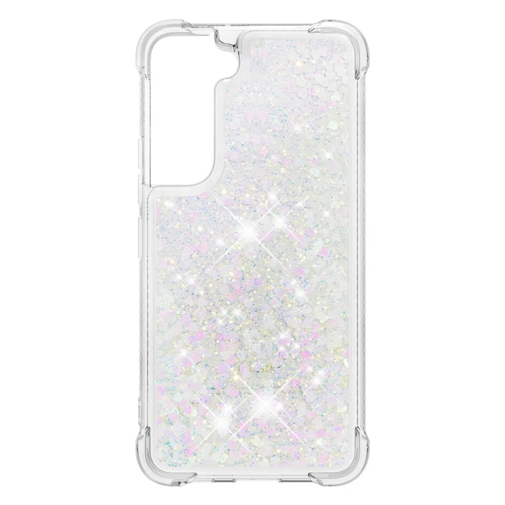 Moving Quicksand Glitter Cover TPU Cute Clear Phone Case for Samsung Galaxy S22 5G - Shiny Hearts - 1