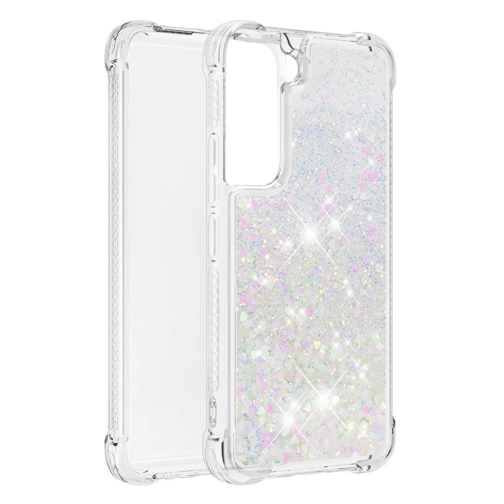 Moving Quicksand Glitter Cover TPU Cute Clear Phone Case for Samsung Galaxy S22 5G - Shiny Hearts - 7