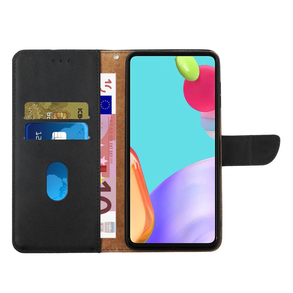 Nappa Texture Anti-fingerprint Shockproof Genuine Leather Wallet Stand Protective Phone Case for Samsung Galaxy A12/M12 - Black - 4
