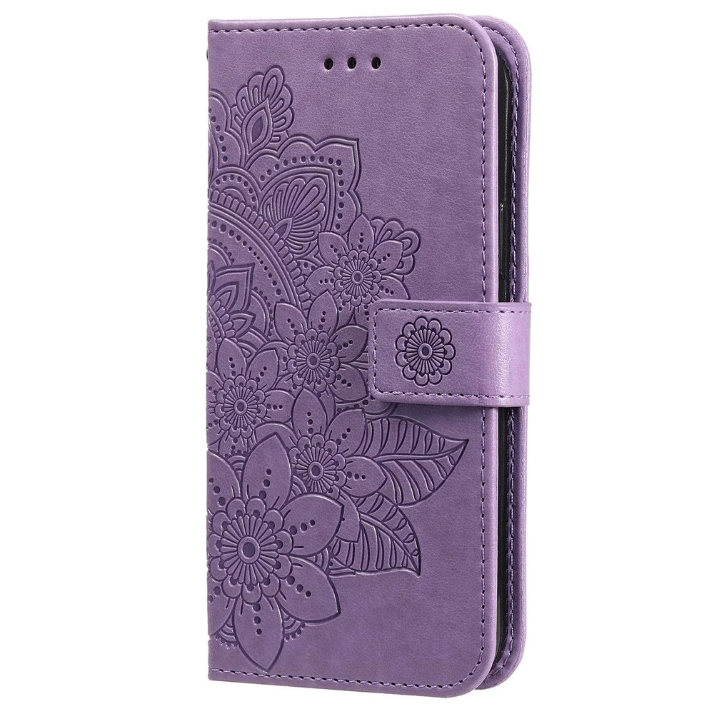 Flip Case Imprinted Flower Pattern TPU+PU Leather Stand Wallet Cover with Lanyard for Samsung Galaxy A03s (164.2mm) - Purple - 2