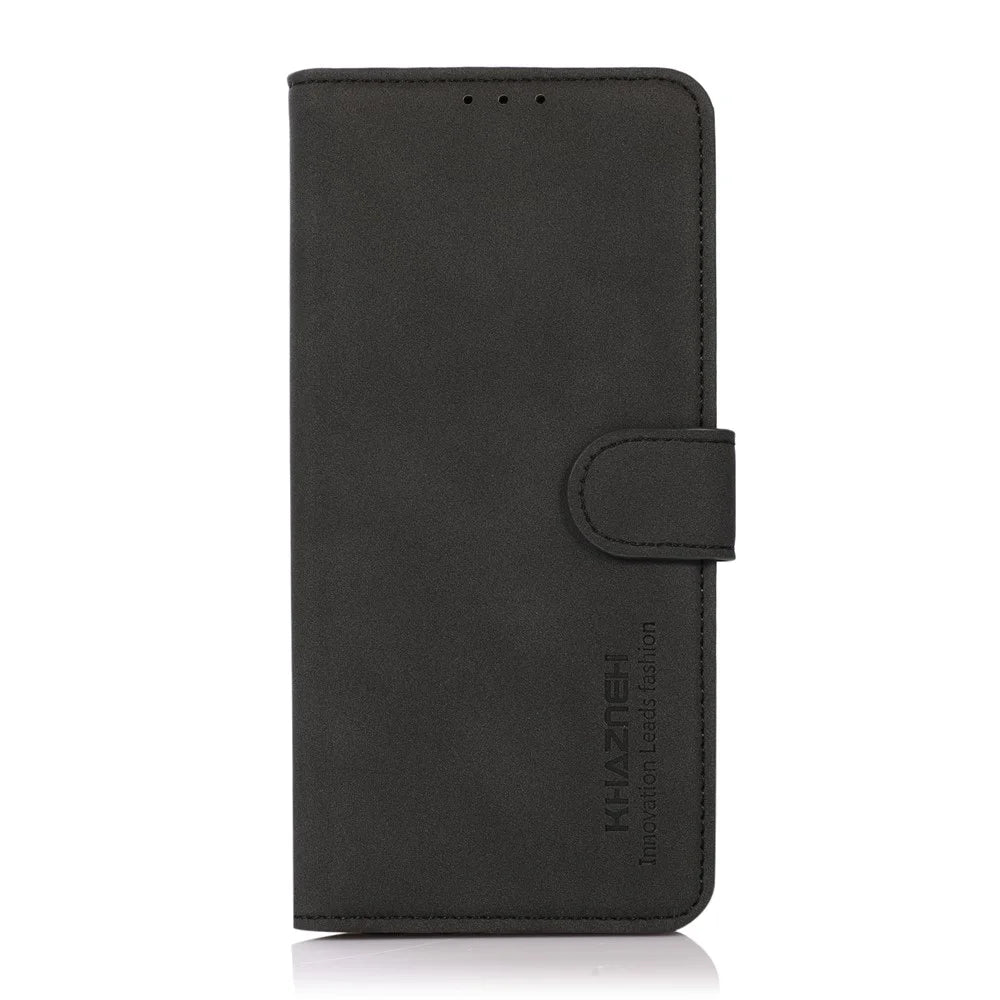 KHAZNEH Dual-sided Magnetic Clasp Textured PU Leather Phone Case Shell with Stand Wallet for Samsung Galaxy A53 5G - Black - 2