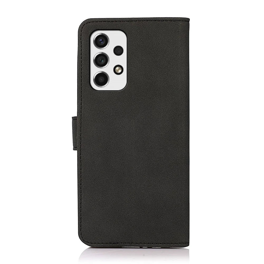 KHAZNEH Dual-sided Magnetic Clasp Textured PU Leather Phone Case Shell with Stand Wallet for Samsung Galaxy A53 5G - Black - 3