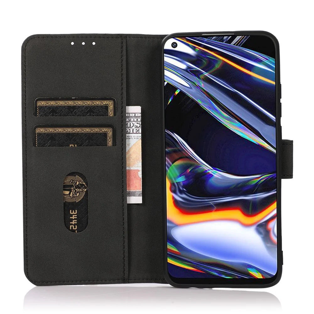 KHAZNEH Dual-sided Magnetic Clasp Textured PU Leather Phone Case Shell with Stand Wallet for Samsung Galaxy A53 5G - Black - 5