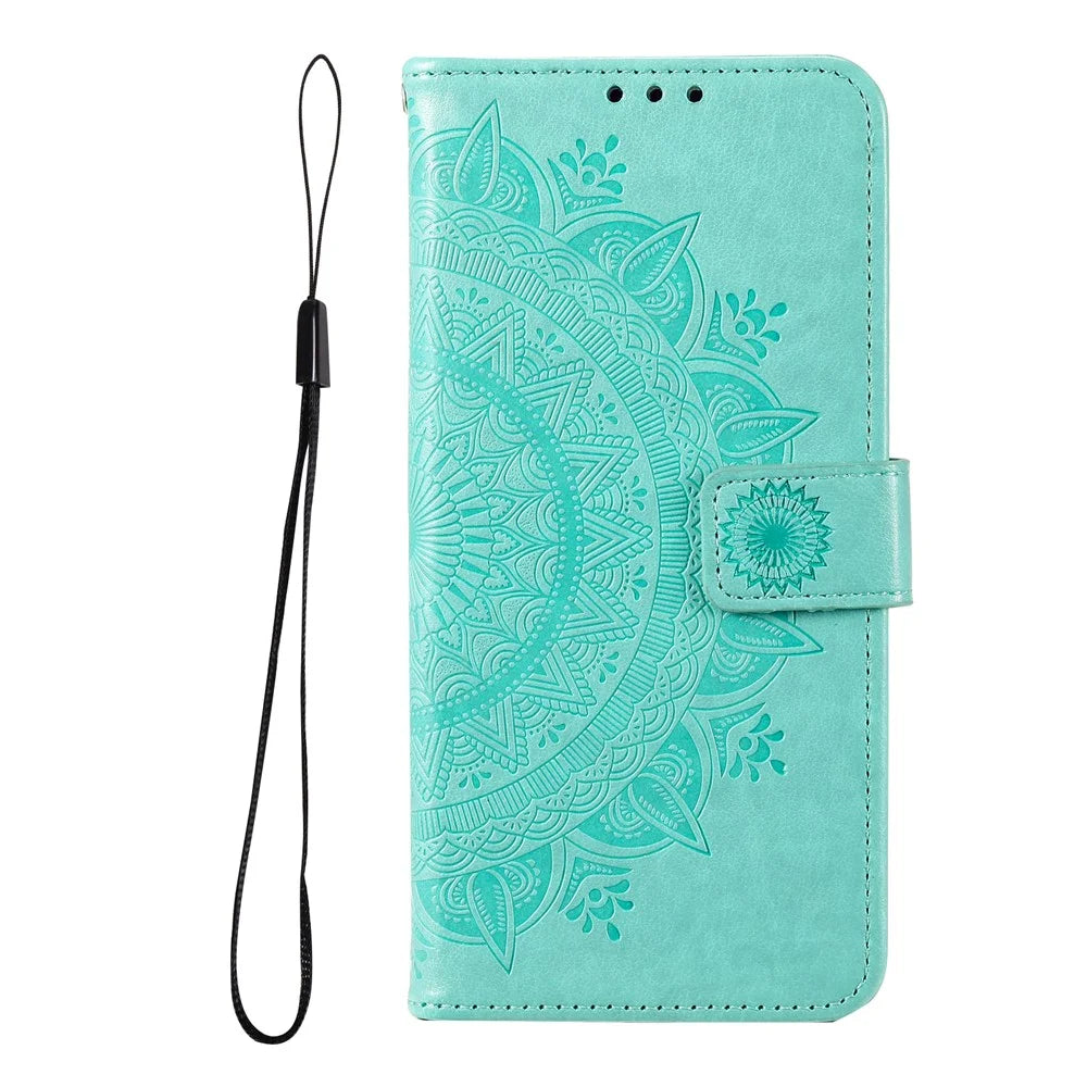 PU Leather Totem Mandala Imprint Wallet Case Stand Cover with Strap for Samsung Galaxy A13 5G / A04s 4G (164.7mm) - Green - 2