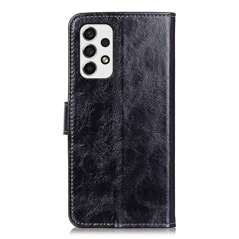 Flip Phone Cover Retro Style Crazy Horse Texture Foldable Stand Leather Phone Wallet Case for Samsung Galaxy A53 5G - Black - 3