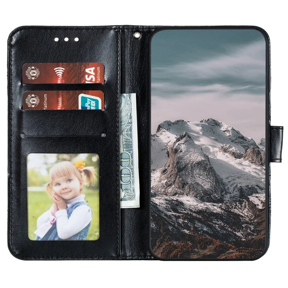 Stand Feature PU Leather Flip Imprinting Mandala Flower Wallet Phone Case with Strap for Samsung Galaxy S22+ 5G - Black - 4