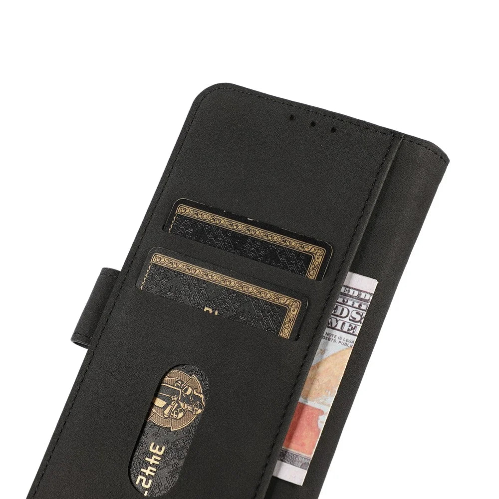 KHAZNEH Textured PU Leather Phone Wallet Flip Cover Stand Function Magnetic Protection Folio Case for Samsung Galaxy A33 5G - Black - 7