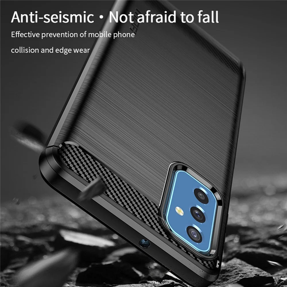 MOFI Brushed Carbon Fiber Design Case Shockproof Anti-drop Soft TPU Cover Shell for Samsung Galaxy M52 5G - Blue - 6