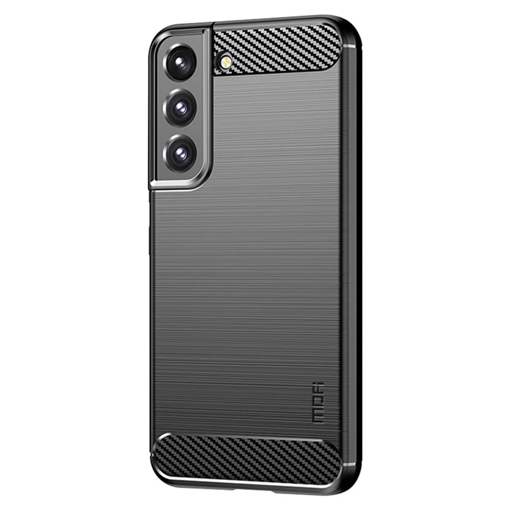 MOFI Brushed Carbon Fiber Design Case Scratch-resistant Soft TPU Cover Shell for Samsung Galaxy S22 5G - Black - 2