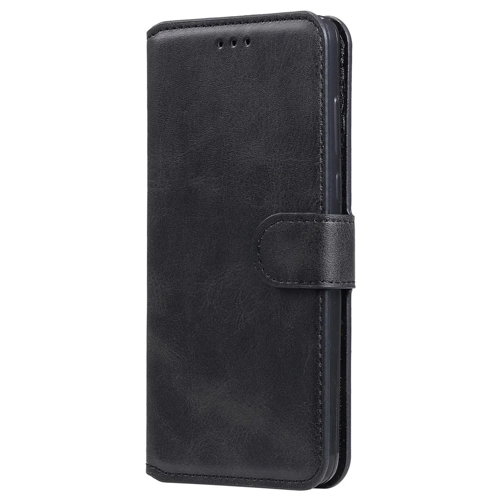 Classic Stand Folio Flip Cover PU Leather Scratch-resistant Well-protected Wallet Phone Case for Samsung Galaxy S22 5G - Black - 2